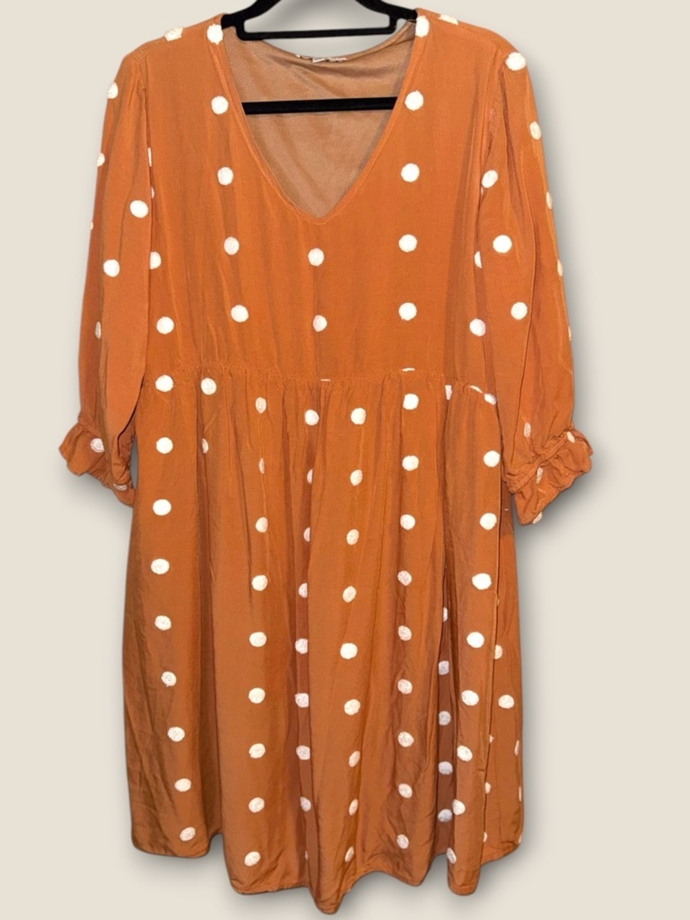 🌺Polagram Polka Dot Ruffle Sleeves V-Neck Midi Dress in Rust Orange